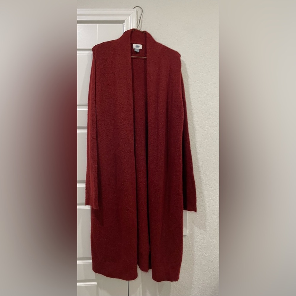 Old Navy Deep Red Women's Open Front Knit Duster Cardigan Sweater Warm Cozy